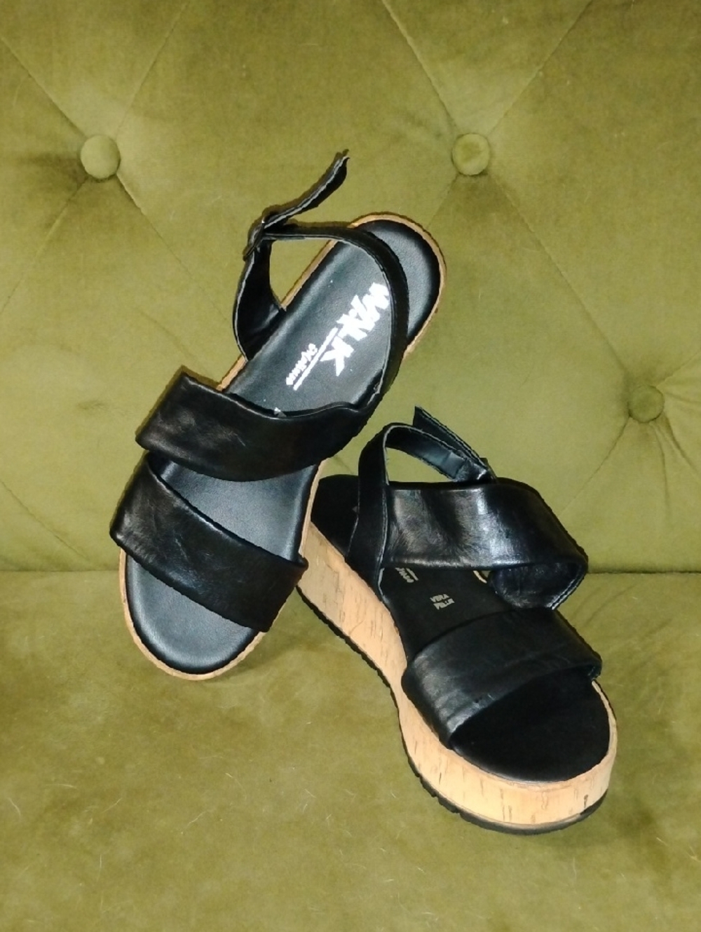 WALK by Melluso Women’s Italian Leather Real Cork Wedge Sandals with  Sz7.5 NWOT